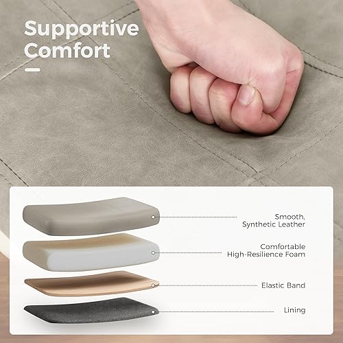 Miniatura 4 de MAISON ARTS Juego de 4 taburetes de bar de altura para encimera de cocina, patas de madera con asiento acolchado de cuero sintético, taburetes de