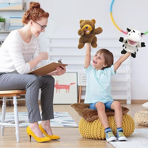 Miniatura 2 de okegztoa Marionetas de mano, marionetas de tortuga, criaturas grandes con boca móvil, marionetas de animales de peluche suaves para niños de 4 a 8