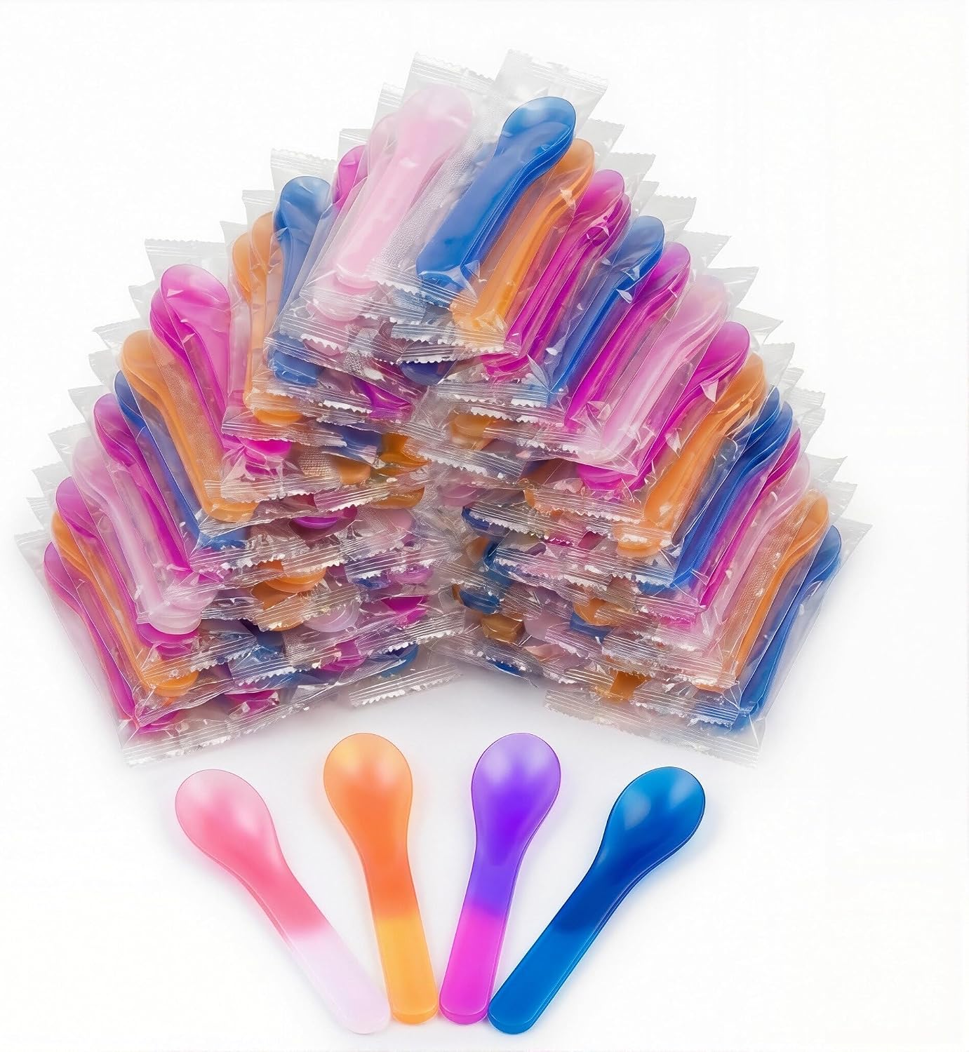 80 Pack Color Changing Spoons, 5.15 Inch Break-Resistant Spoons, Individually Wrapped Bulk Value Set for Weddings, Carnivals & Commercial Use- 4 Colors - BPA Free