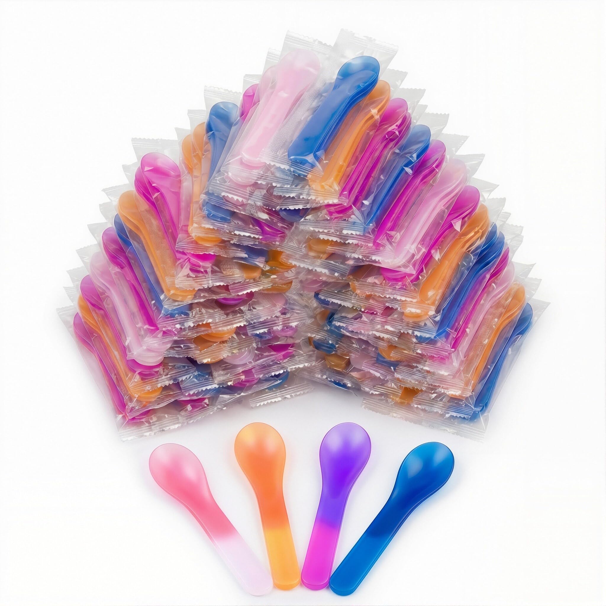 80 Pack Color Changing Ice Cream Spoons, 5.15 Inch Heavy Duty Plastic Spoons, Individually Wrapped - Magic Temperature Sensitive Utensils for Weddings, Catering & Large Events, BPA Free