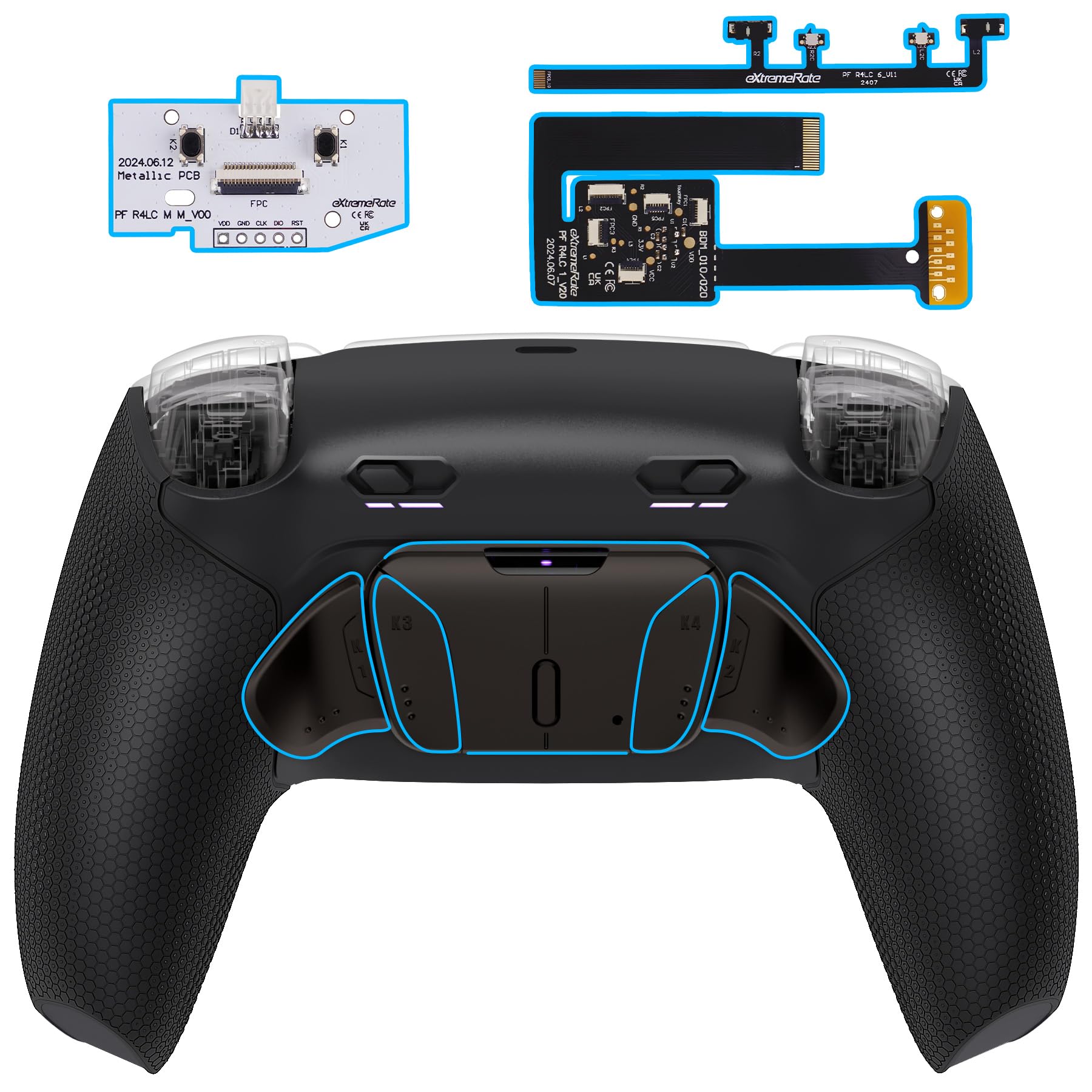 eXtremeRate RISE4 Plus MAX RMB Back Paddles Kit with Clicky Trigger Stops & Rubberized Grip for PS5 Controller BDM-010 020, Remappable Real Metal Back