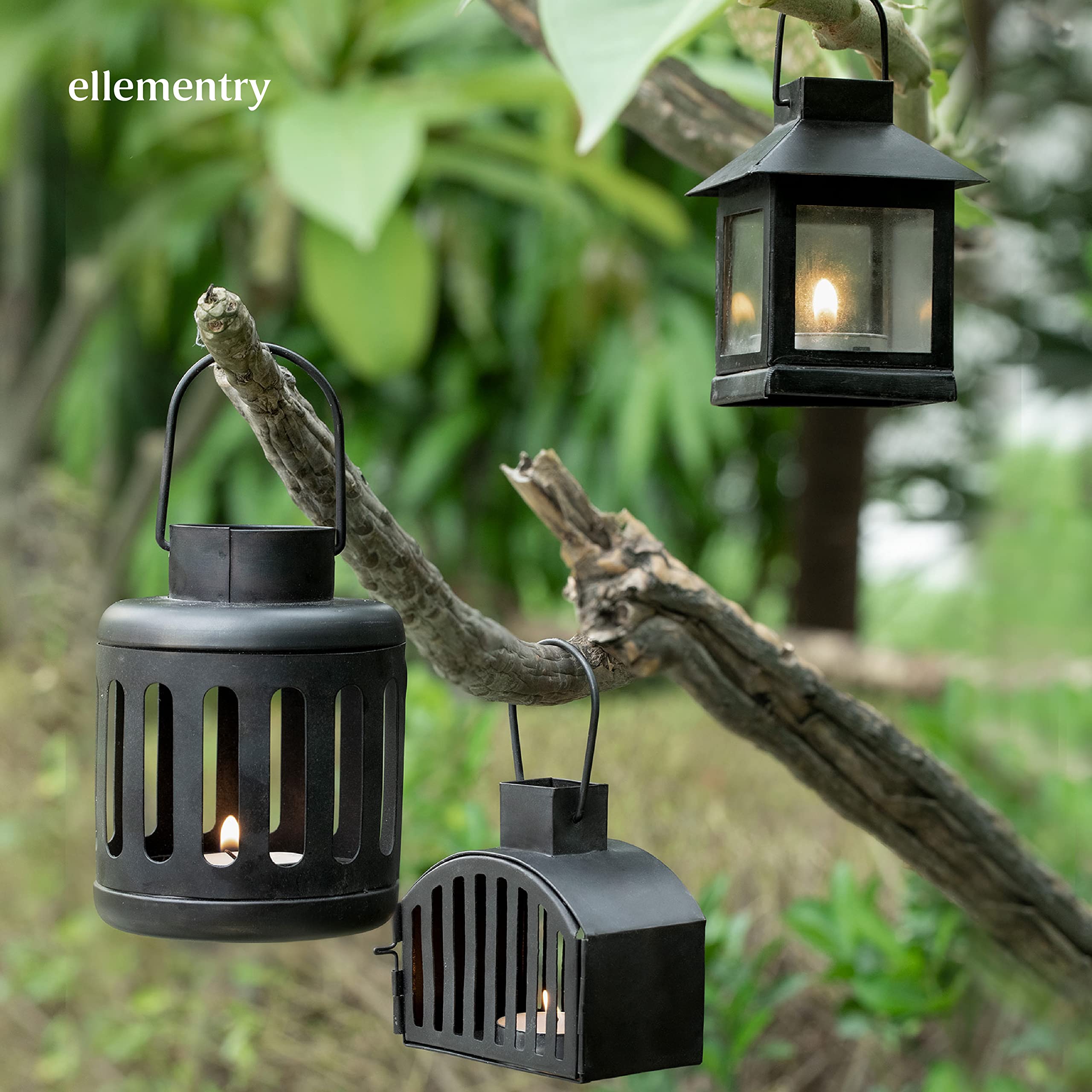 Ellementry Kuma Metal Round Lantern with Tealight- Set of 2, Hanging Lamp for Home Décor, Candle Holder Stands for Balcony & Garden, Aesthetic Lalten for Christmas Décor & Gifts 3