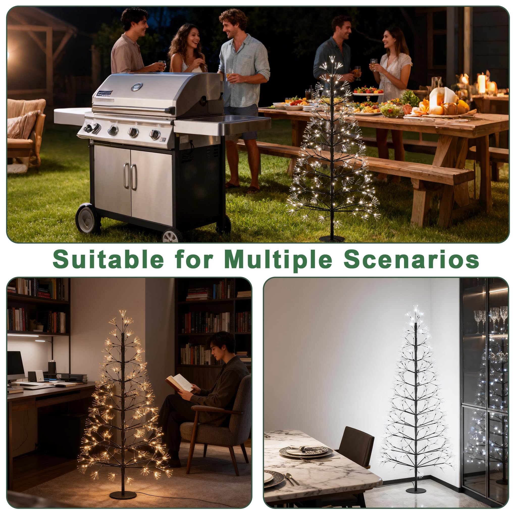 UISEBRT Albero luminoso a LED con 1500 LED e decorazione nevosa, IP44 impermeabile, albero di Natale abete per Natale, matrimonio, compleanno, festa, primavera, interno ed esterno, 150cm bianco caldo