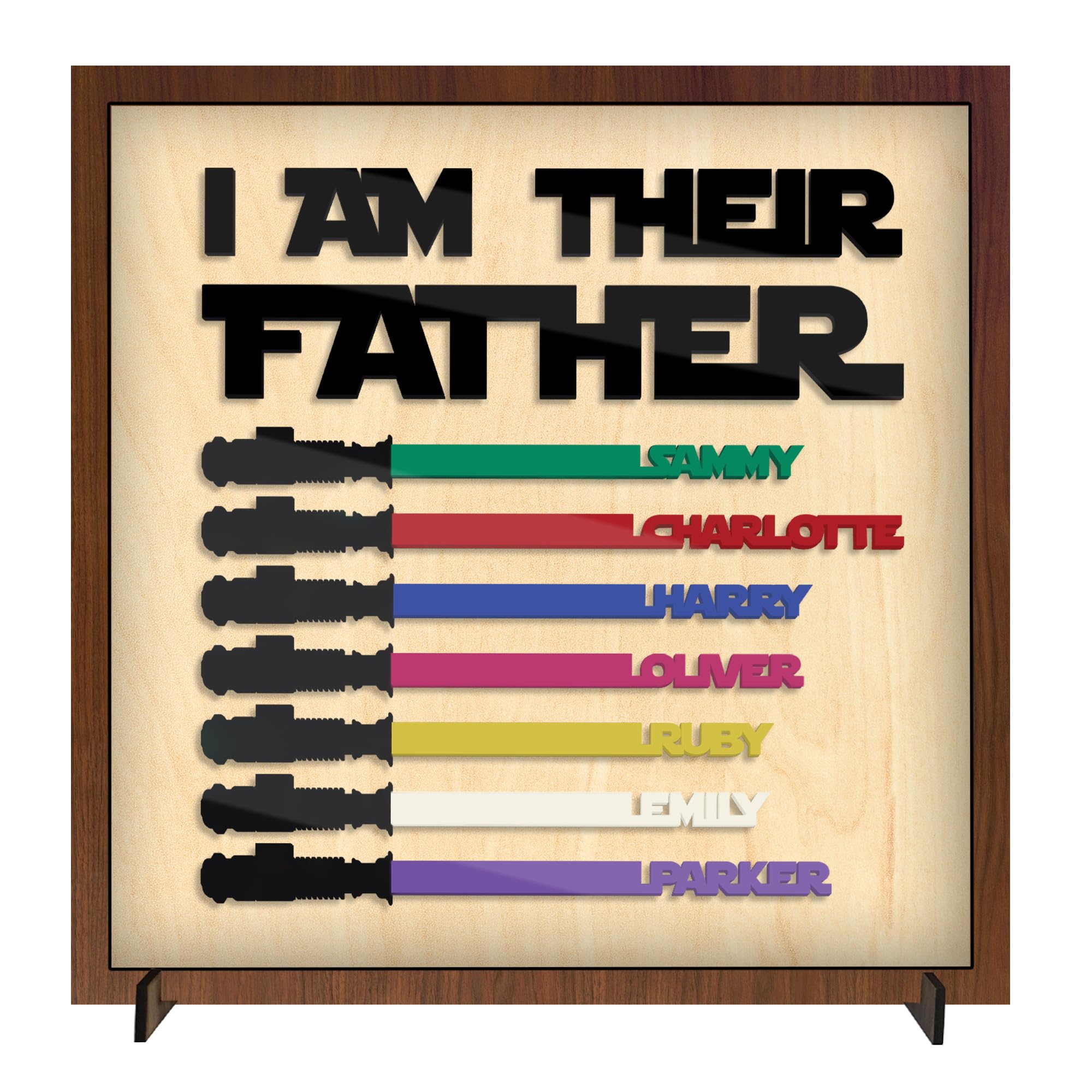 Personalised I Am Their Father Sign Fathers Day Dad Gifts Custom Colours Names Light Sabers Wooden Sign Engraved Family Kids Names Desk Decor Plaque