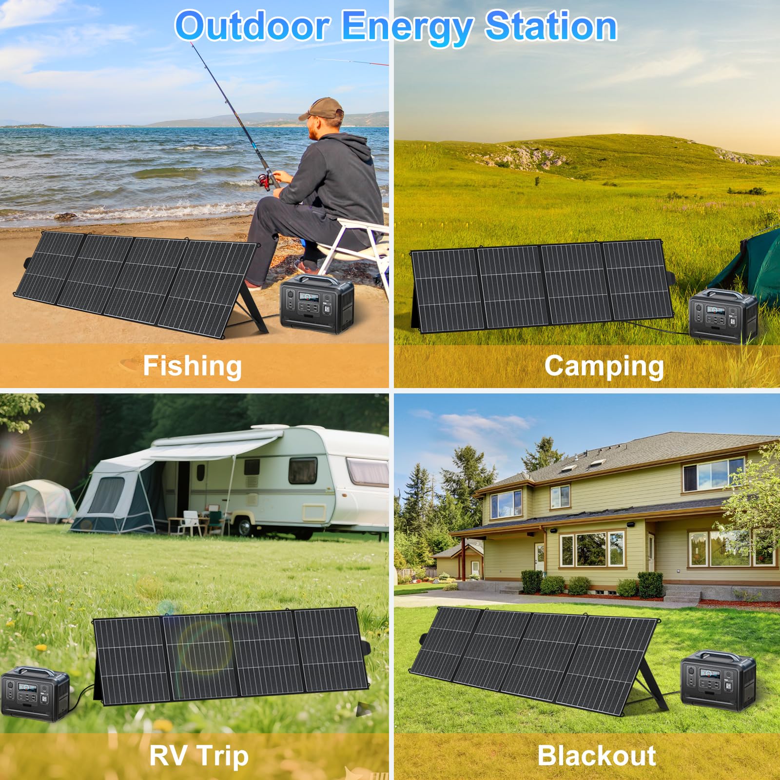 Panel słoneczny 200 W, lekka, przenośna ładowarka słoneczna, HPBC25% wysokowydajne panele słoneczne na kemping, wędrówki, do kampera, łodzi, ładowarka solarna z portami USB-A i USB-C, czterokrotnie