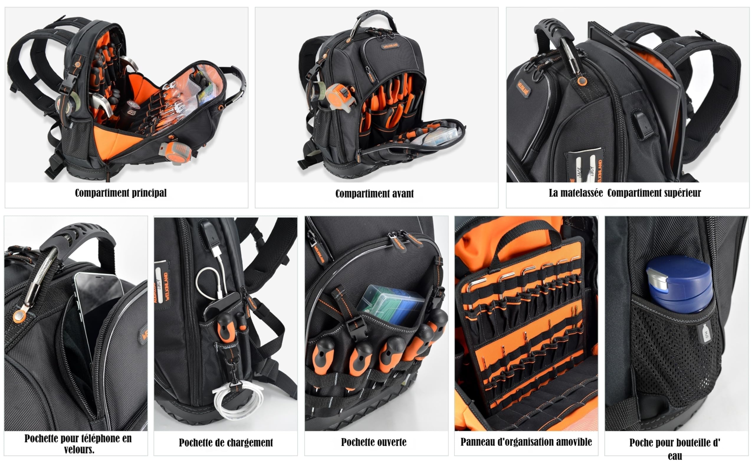 WELKINLAND sac à dos d'électricien avec 77 poches, pour hommes et outils de climatisation et construction