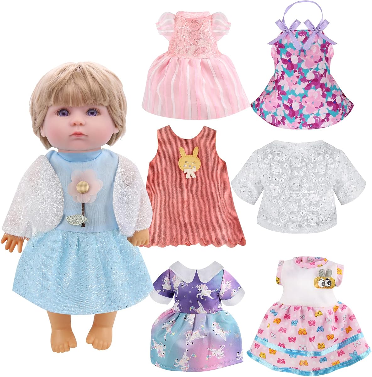 Alive-Baby Doll Clothes and Accessories - 6 Sets for 12 Inch Dolls - Dress, Pajamas, Lovely Outfits for Christmas, Birthday