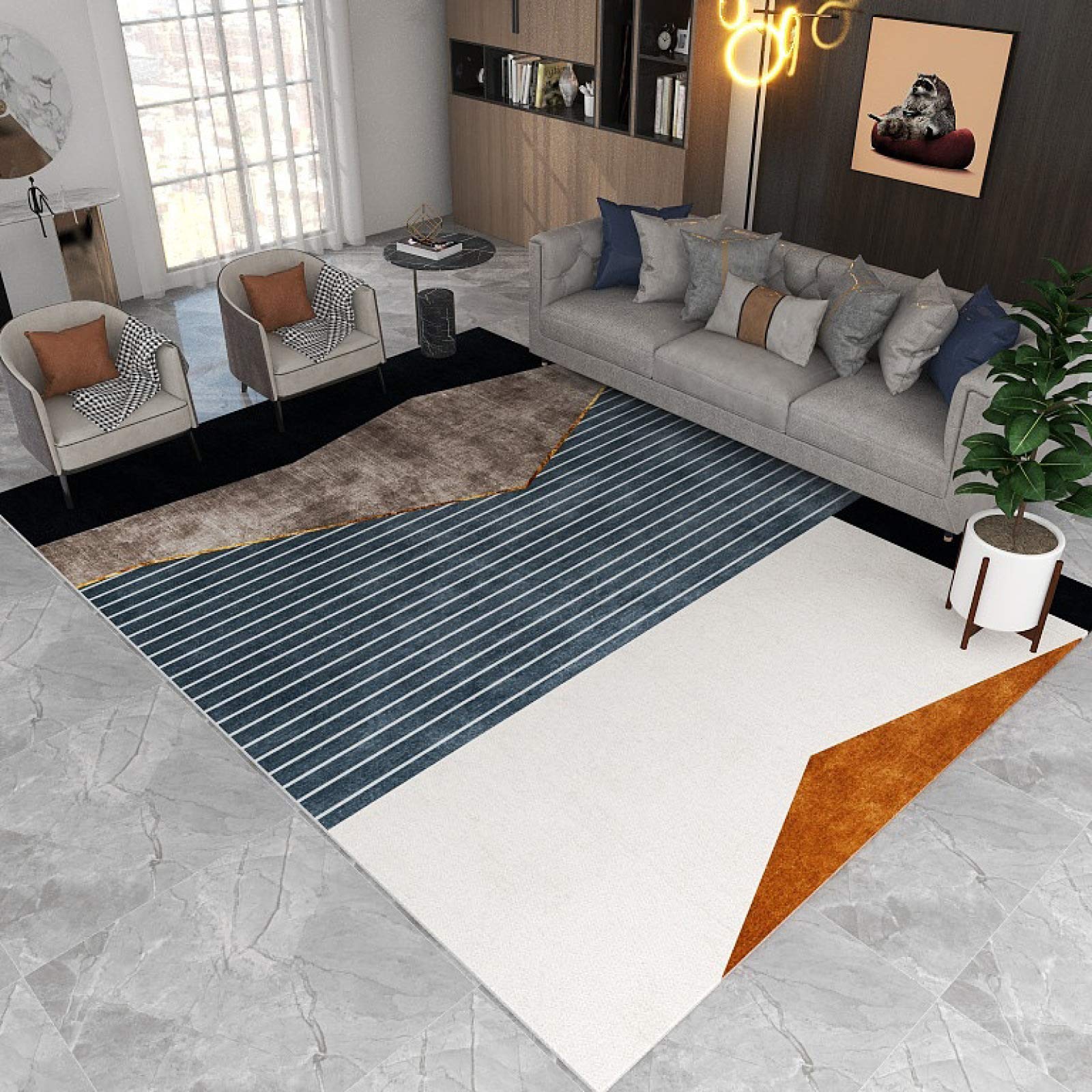 Tapis géométrique antidérapant et lavable NF pour chambre