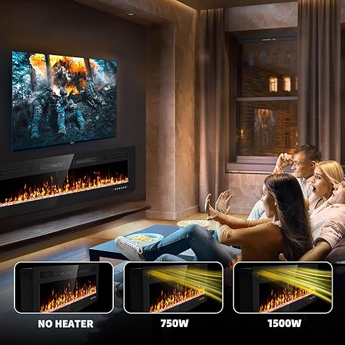 Vista 30 de Chimenea eléctrica de 50 pulgadas y montaje en pared con control remoto y pantalla táctil Calentador de chimenea de 1500 W con temporizador