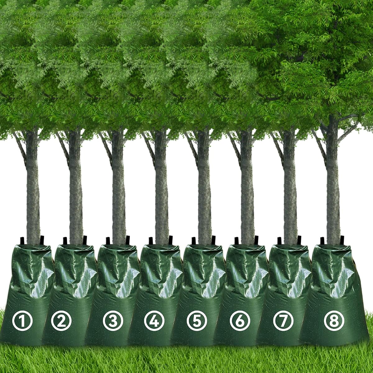 8Pcs 20 Gallon Tree Watering Bag, Slow Release Drip Irrigation Bags | Summers/Droughts Deep Watering, Easy Setup, Reusable, for Multiple Trees: New Planted/ Transplanted/ Large