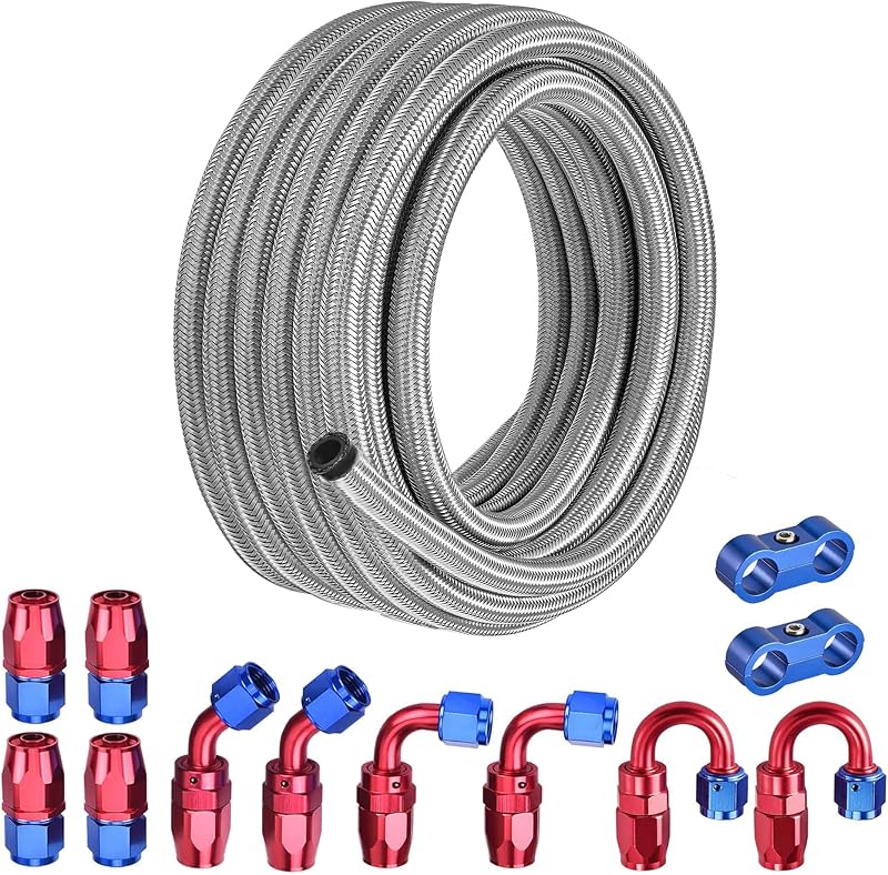 Kit de Mangueira de Combustível 8AN EVIL ENERGY com Malha de Aço Inoxidável CPE – 6,10 m