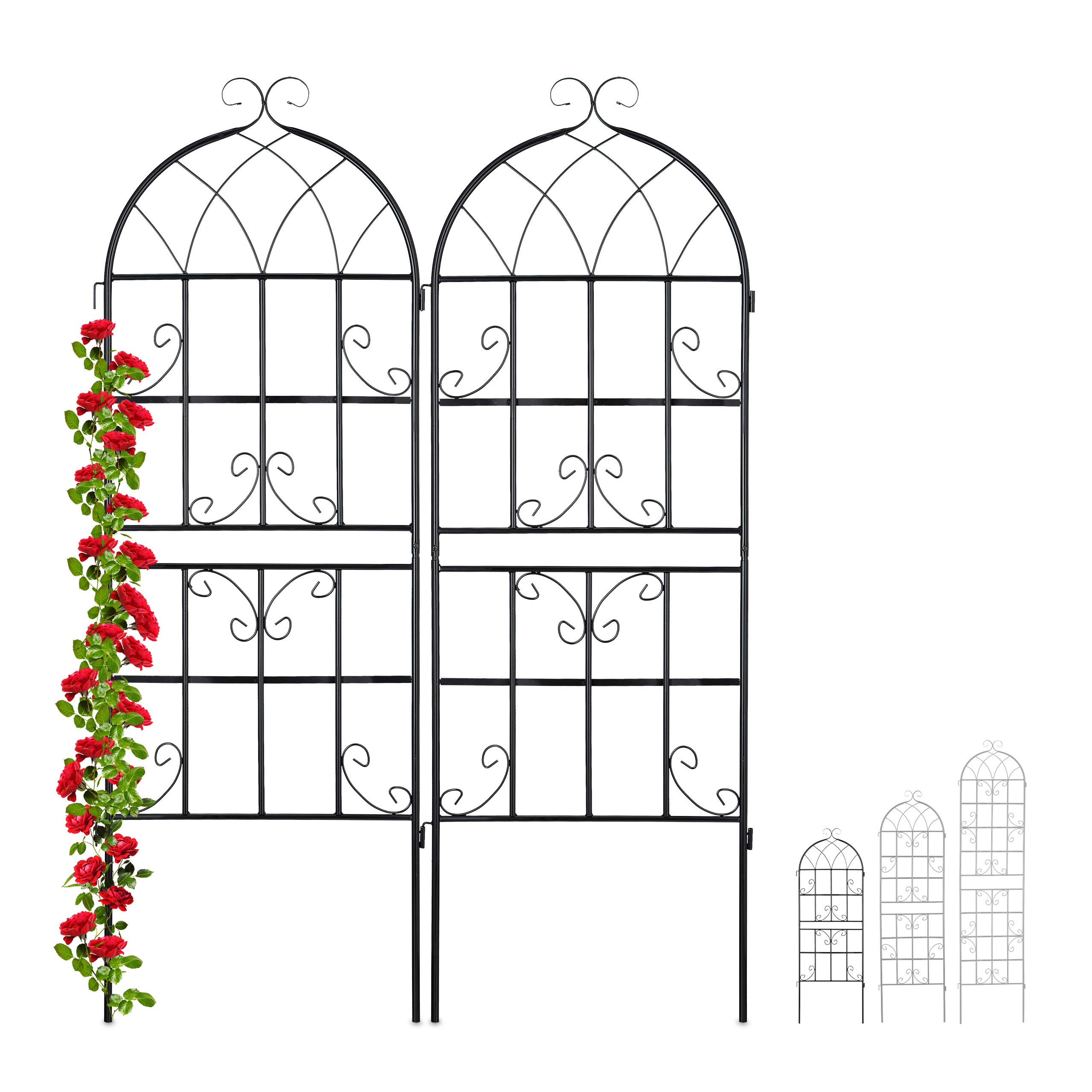 Relaxdays Treillis de Jardin, métal, Lot de 2, à Planter, tuteur pour Plantes grimpantes, 150 x 50 cm, Noir