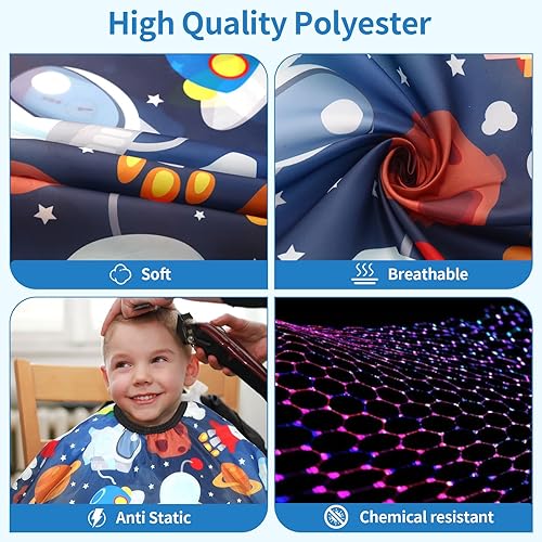 Miniatura 22 de Capa de peluquería para niños con cepillo para el cuello, capa profesional de corte de pelo con cierre a presión ajustable