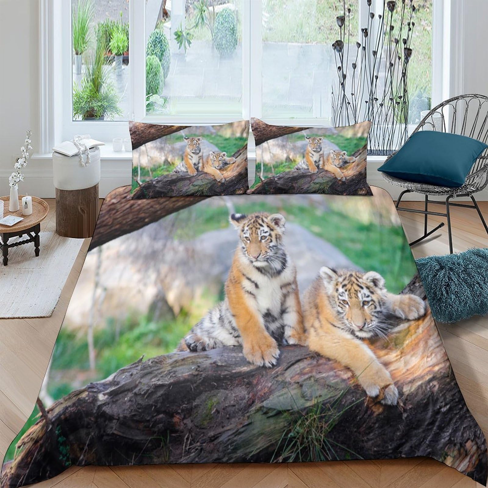 Ctjqhvkz Style-3 3D Printed Tiger Forest Fitted Sheet Microfiber Soft Animal Scene Bed Cover For Bedroom Dorm Mattress Decor Single（135X200cm）