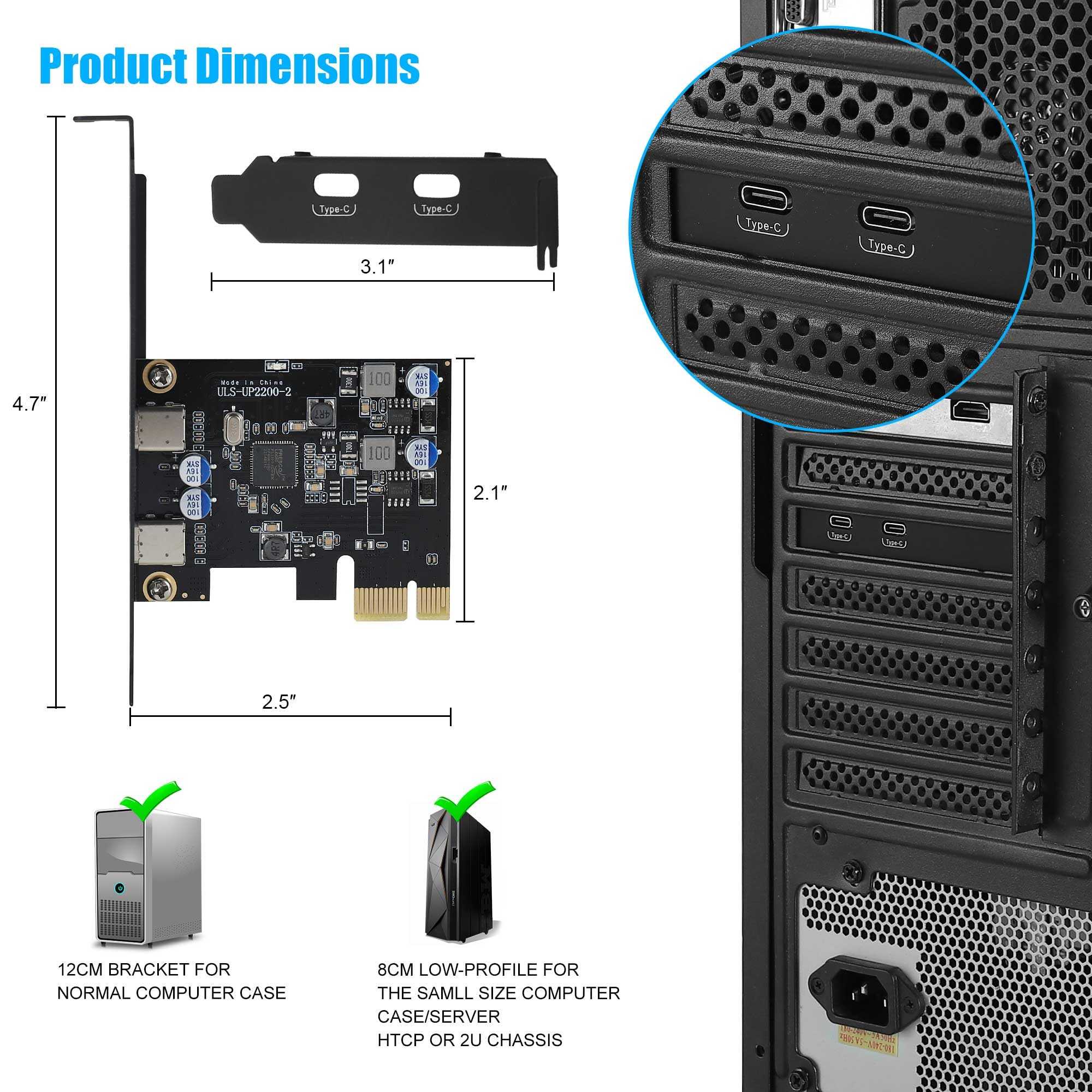 Scheda USB C PCIe a 2 porte (Power Delivery), USB 3.0 Scheda 5 Gpbs Ricarica Rapida 20 W per PC Desktop