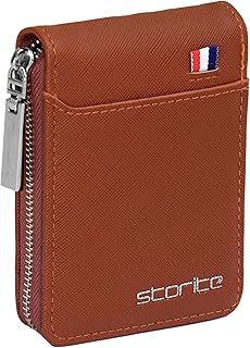 Storite PU Leather 9 Slot Vertical Credit Debit Card Holder Money Wallet Zipper Coin Purse for Men Women - Lightbrown (11.5 x 1.75 x 8 cm) Price in India