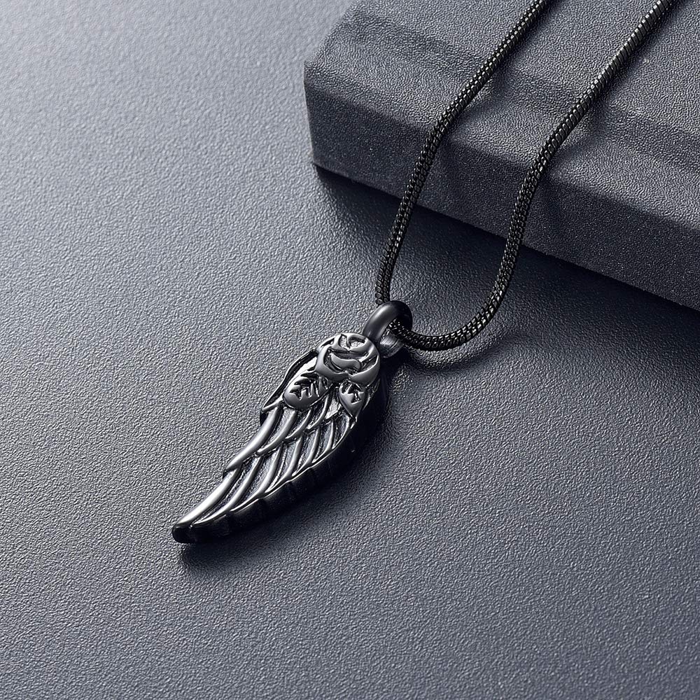 Imrsanl Angel Wings Cremation Jewelry for Ashes Necklace Pendant Stainless Steel Keepsake Memorial Ashes Jewelry for Human/Pets (Black)