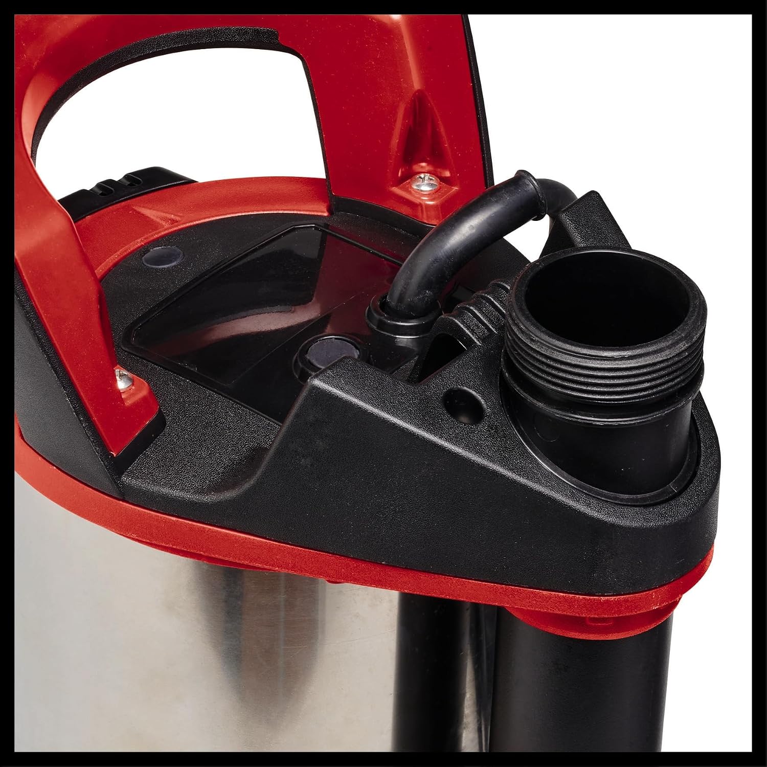 A dalt view of Einhell pump showing hose connection point