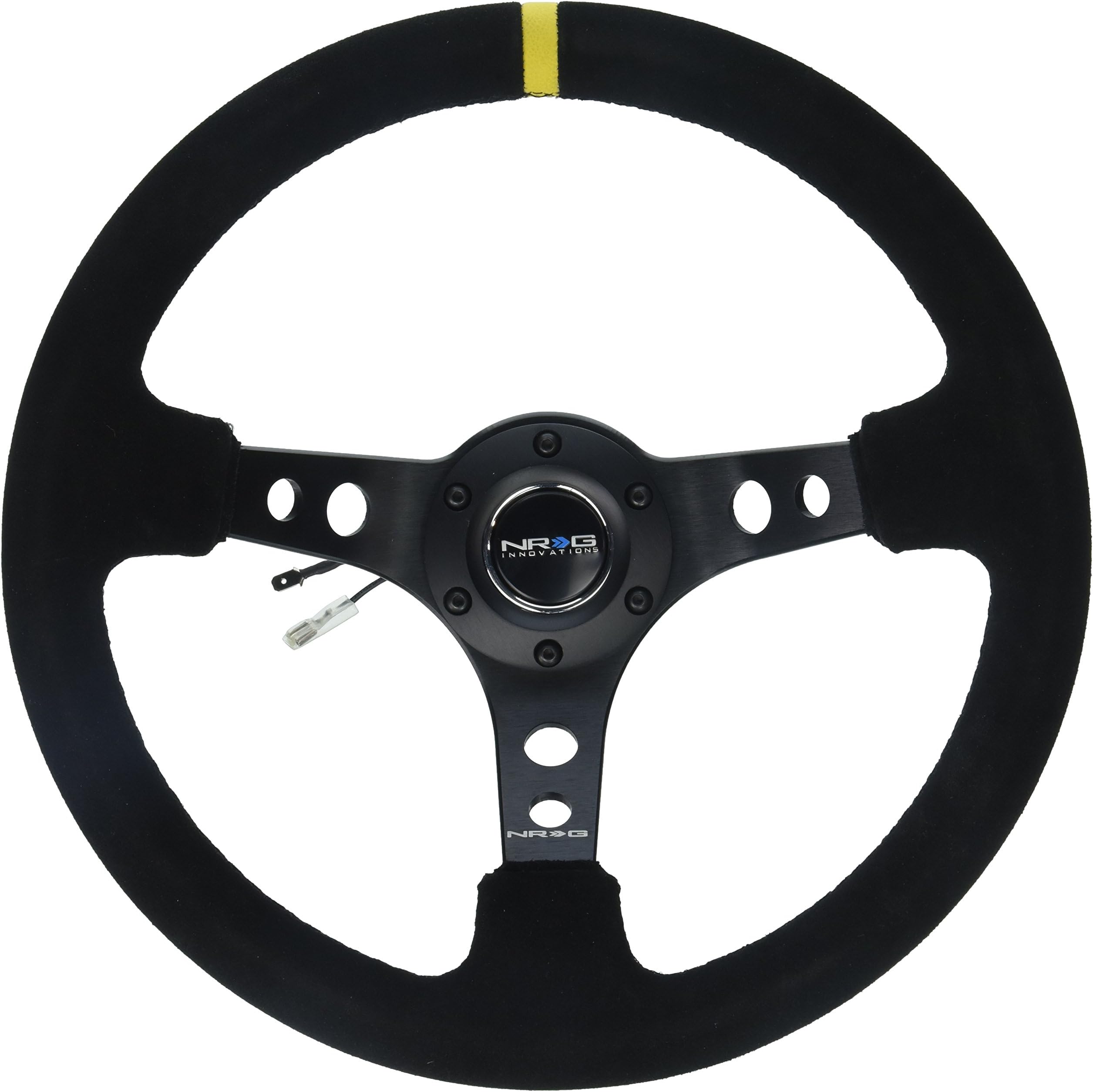NRG Innovations RST-006S-Y Reinforced Steering Wheel (350mm Sport Steering Wheel (3" Deep) - Suede Black Stitchwith Yellow Center Mark)