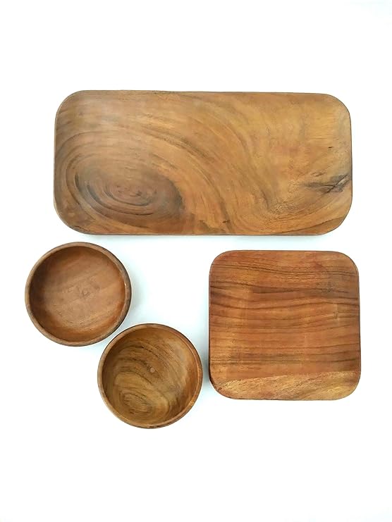 Buy CarvingCraft Wooden Platters 4 Pieces, Brown Online at Low Prices