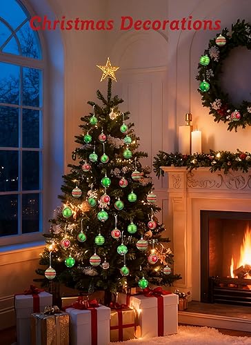 Miniatura 6 de Adornos de bola de Navidad de 3.15 pulgadas, juego de 12 piezas de decoración para árbol de Navidad, decoraciones colgantes de plástico brillante,