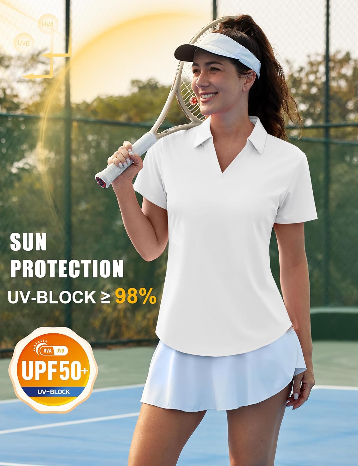 MAGCOMSEN Women's Polo Shirts Short Sleeve Golf Tops Quick Dry UPF 50+ V Neck Collared Tennis Athletic T Shirts