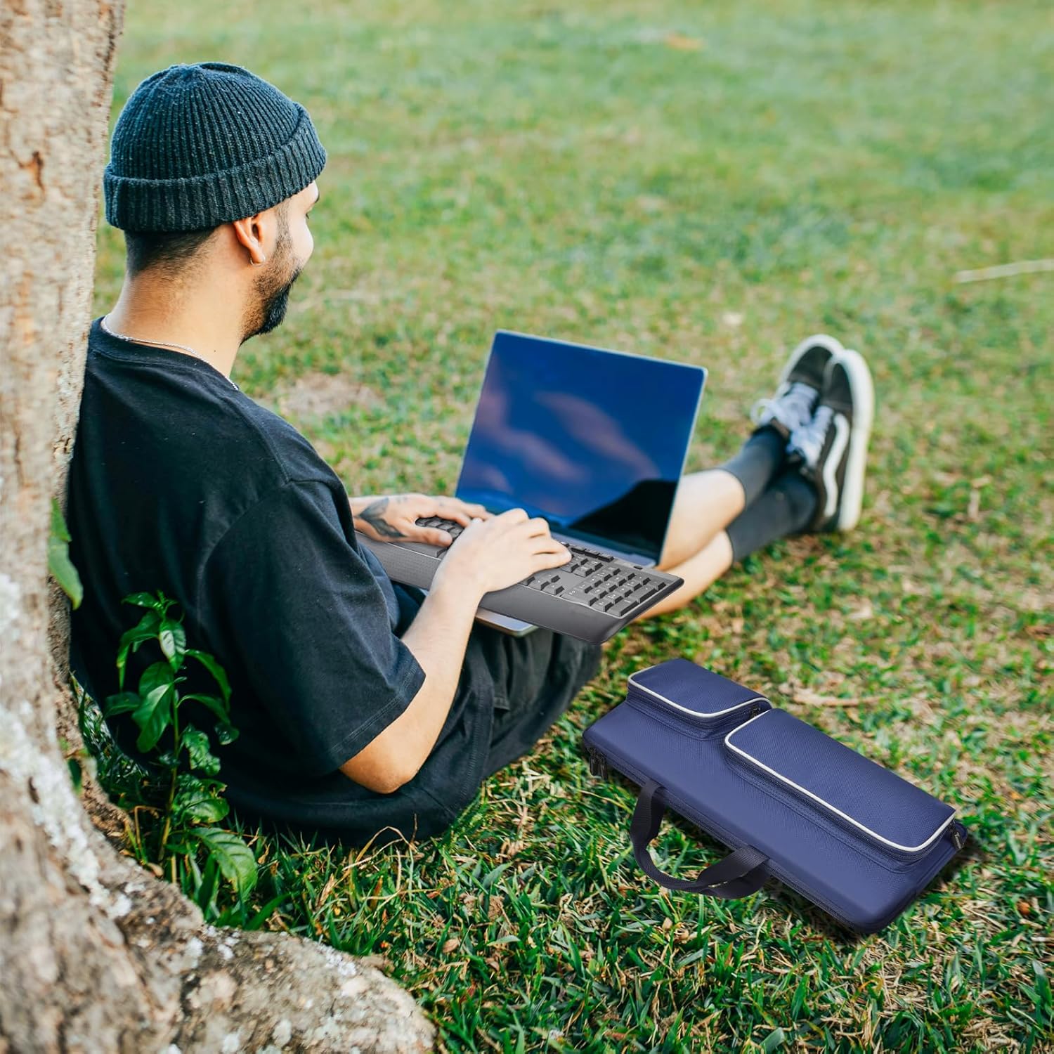 Travel Case for Logitech MK270/ MK345/ MK335/ MK955/ MK235, for HP 230, for Apple Magic Keyboard. Keyboards Carrying Storage Holder with Pocket for Logitech Mouse and USB Receiver (Box Only)-Blue