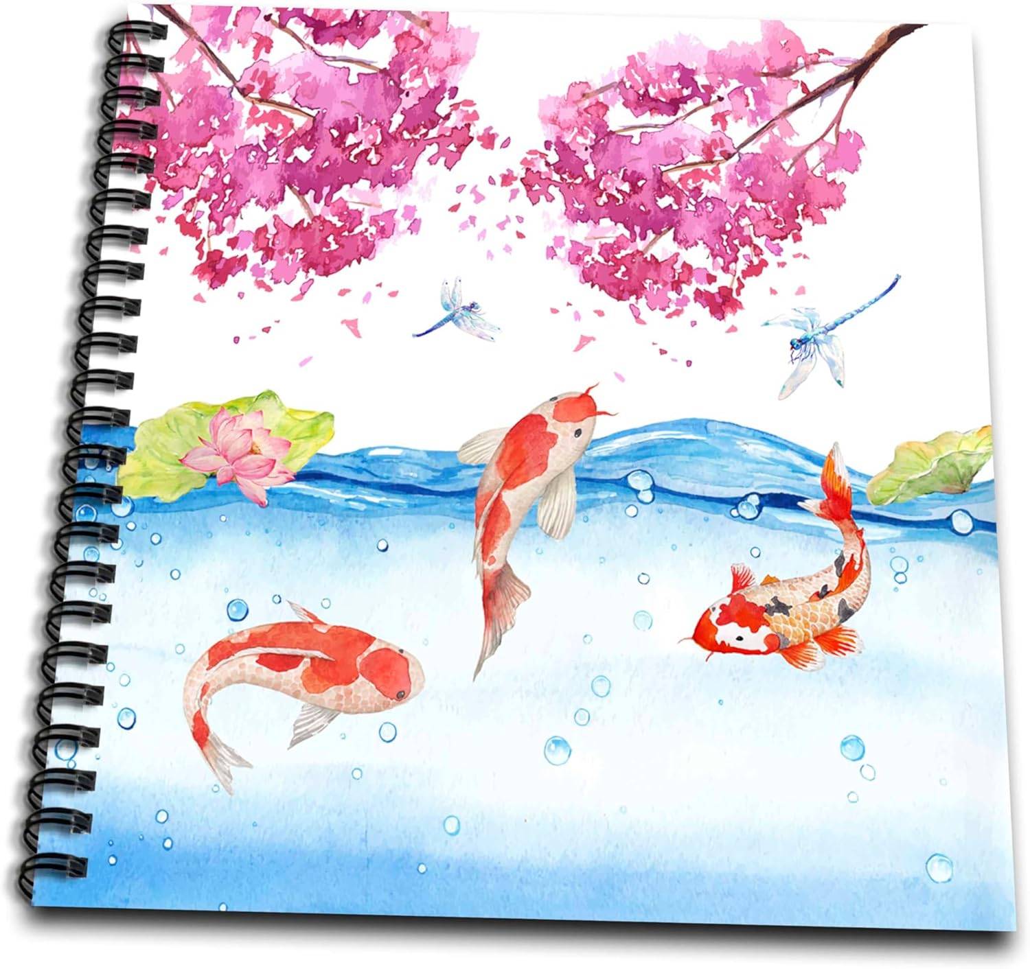 3dRose Koi Fishes Asia Asian Water Cherry Blossom Sakurah Illustration Drawing Book, 12 x 12