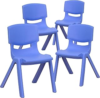 Flash Furniture 4 Pack Blue Plastic Stackable School Chair with 12' Seat Height