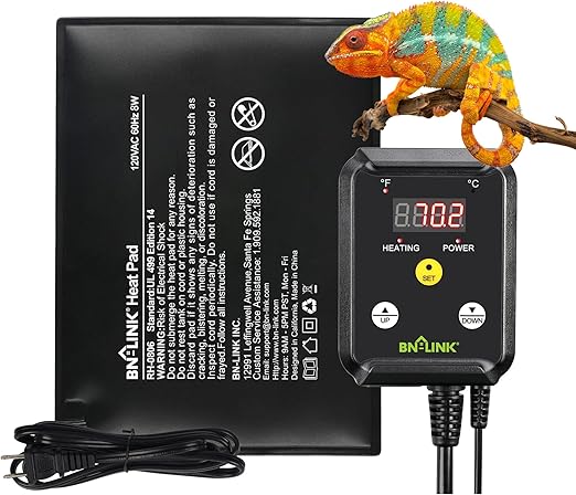 BN-LINK Durable Reptile Heating Pad 6" X 8" with Digital Thermostat Under Tank Heater Terrarium Warmer Combo Set for Turtles, Lizards, Frogs, and Other Reptiles