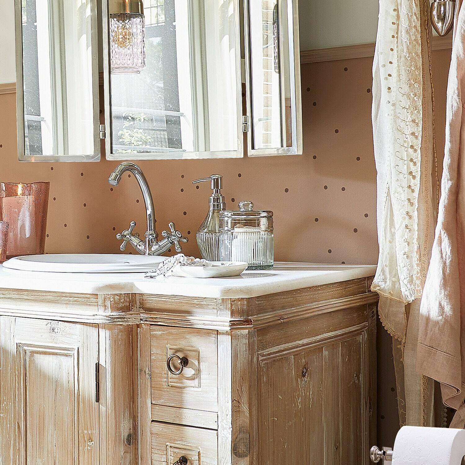 Loberon Jolivienne Set per Bagno - Vetro soffiato - Leggera sfumatura di Colore, Marrone/Trasparente