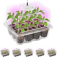 Bonviee 5-Pack Seed Starter Trays with Full Spectrum Grow Lights, Elevated Humidity Domes & Clear Cells for Indoor Seedlings