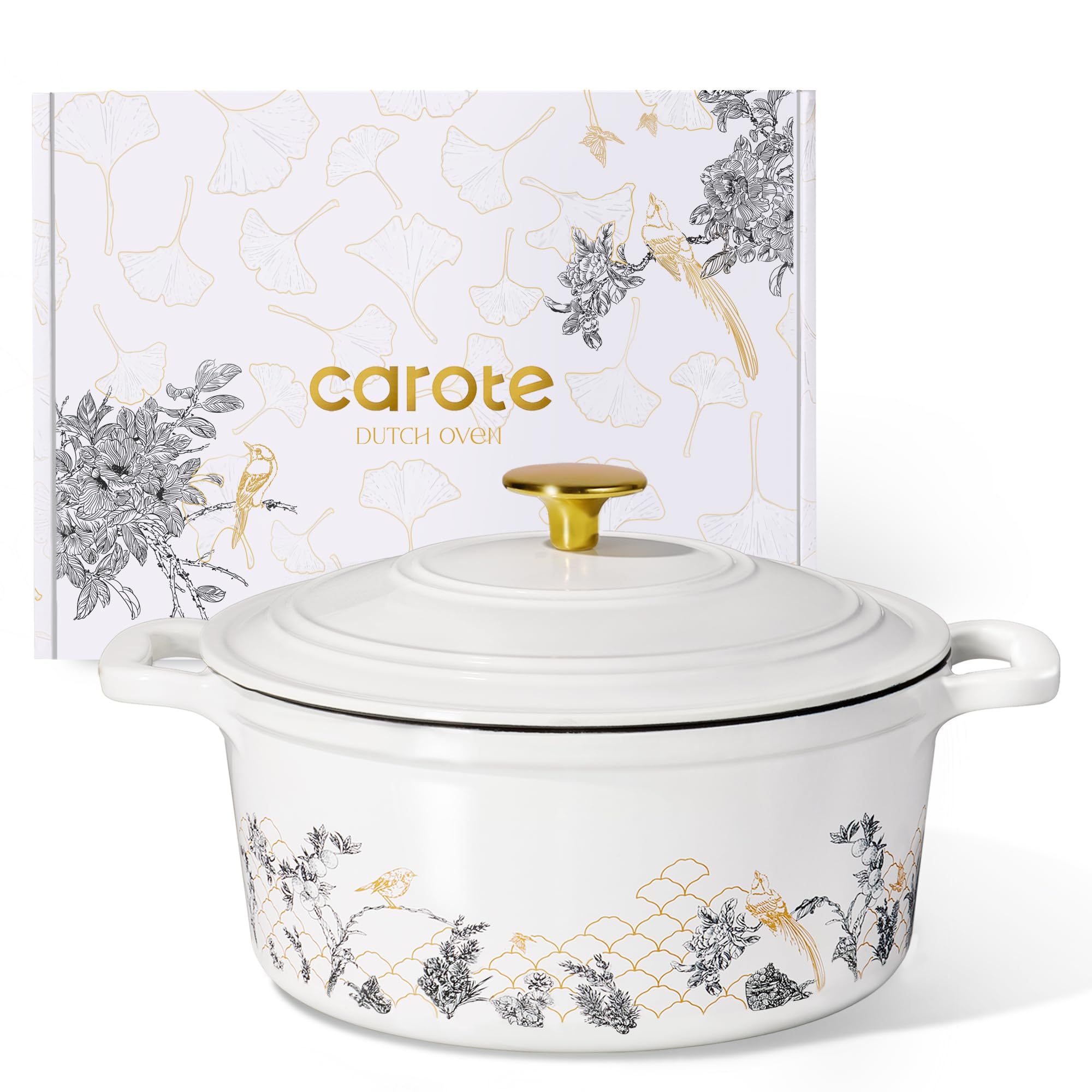 CAROTE 5QT Floral Enameled Cast Iron Dutch Oven