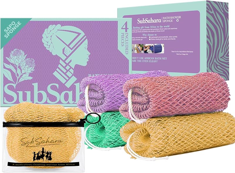 SubSahara Esponja de Rede Africana em Nylon para Banho, 4 unidades, 114,3 cm