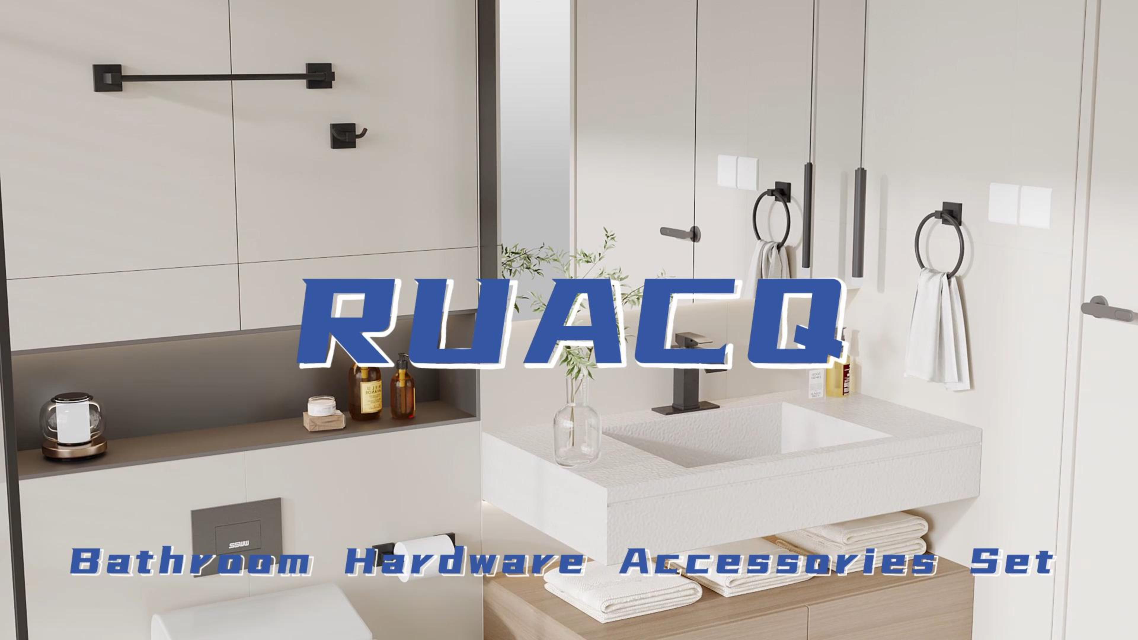 Ruacq 4 Pieces Bathroom Hardware Set Matte Black Square Stainless | Desertcart and Tobago Ruacq 4 Pieces Bathroom Hardware Set Matte Black Square Stainless | Desertcart and Tobago
