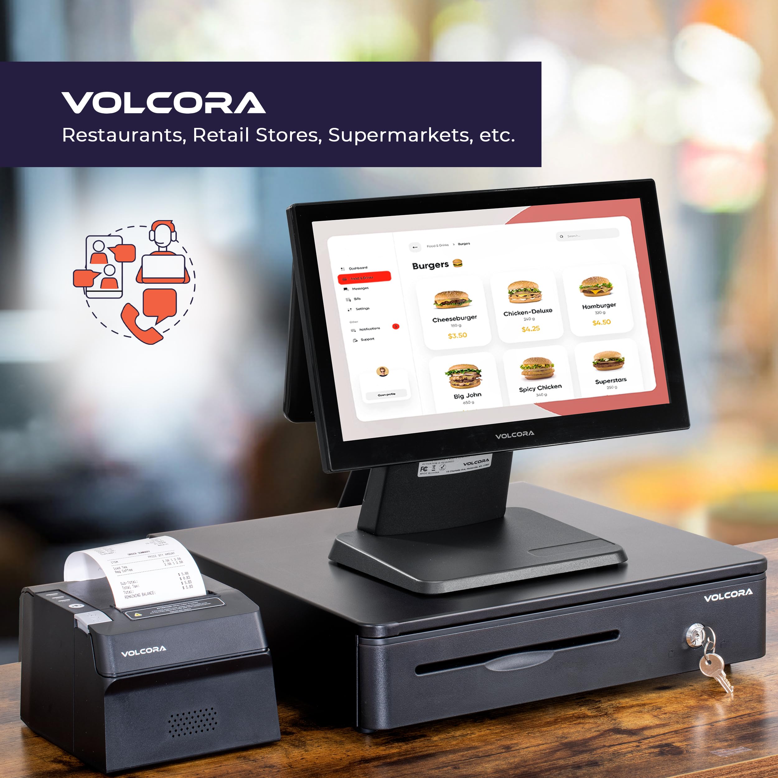 Volcora Cajón registrador para punto de venta, sistema POS con esquinas redondas de 16 pulgadas, bandeja extraíble para monedas, 5 billetes y 8 monedas, ranura para medios de bloqueo de llave RJ11/12