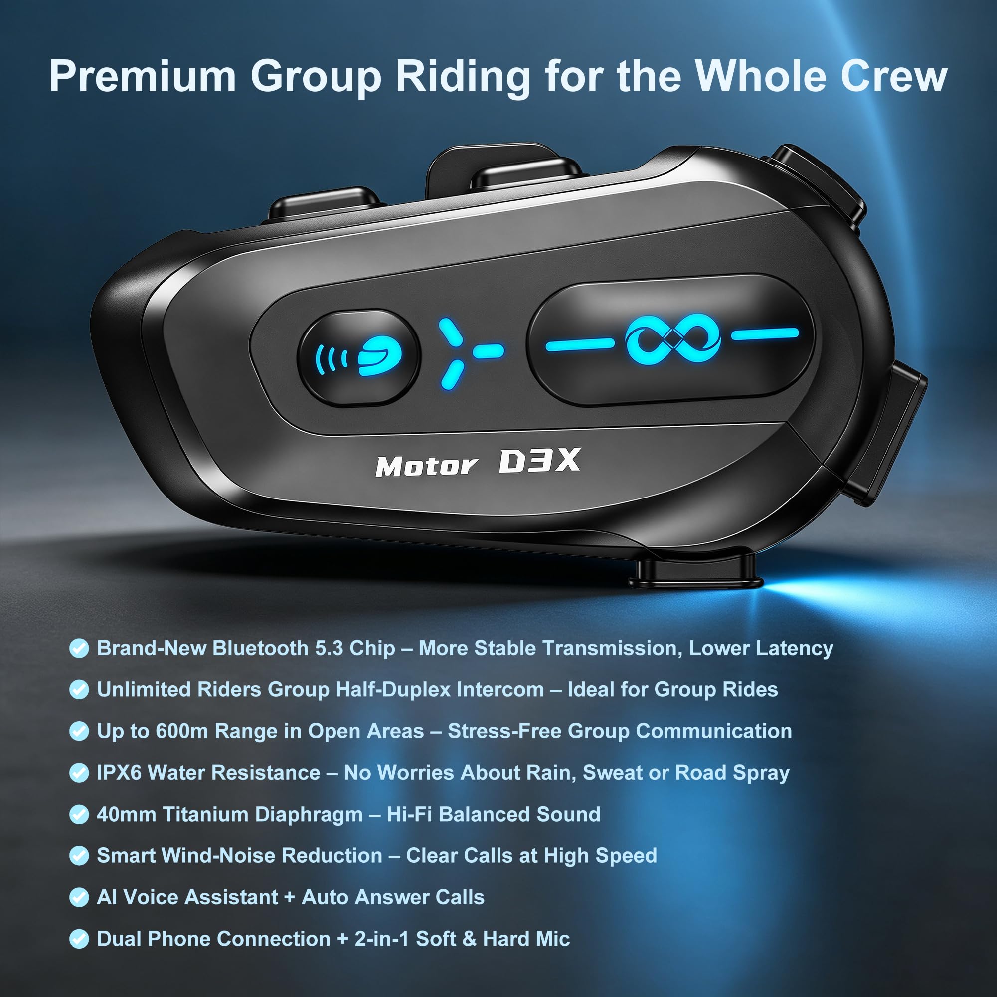 2 Pezzi Interfono Moto Bluetooth Casco Moto Auricolare Casco Moto
