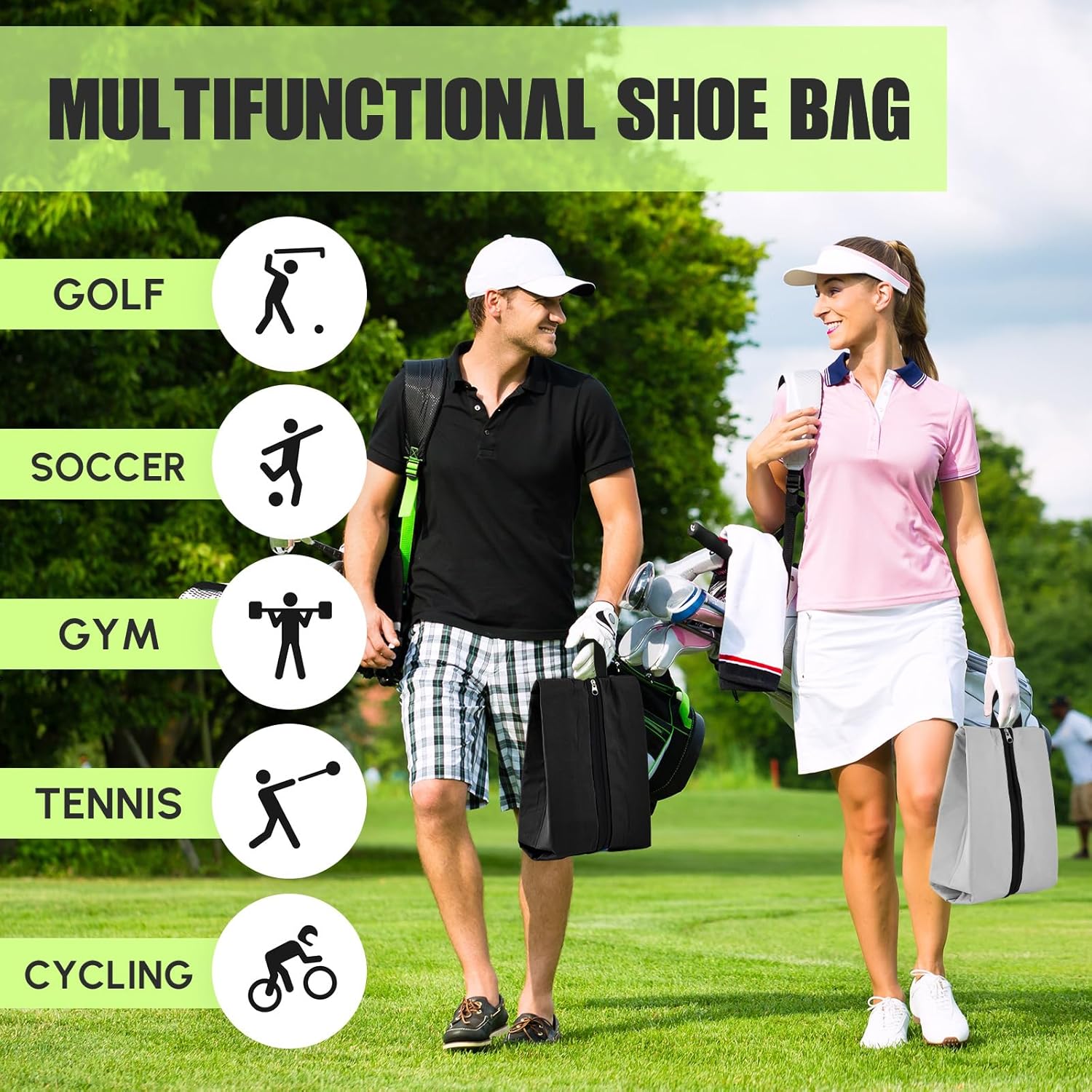 2 Pack Smell Proof Shoe Cleat Bag for Travel Water-resistant Odor Absorbing Lightweight Golf Soccer Shoe Storage Organizer Pouch with Zipper Dust-proof for Gym Sports Work (Black, Light Grey) - Image 5