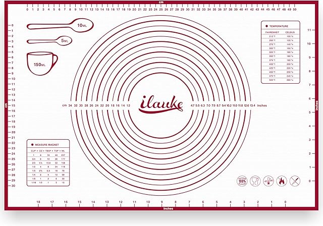 Thick Silicone Baking Mat Non-Slip Pastry Mat Reusable Dough Kneading Mat with Measurements Non Stick Rolling Pad for Bread Cookies Pie Crust, 24 x 16 inch