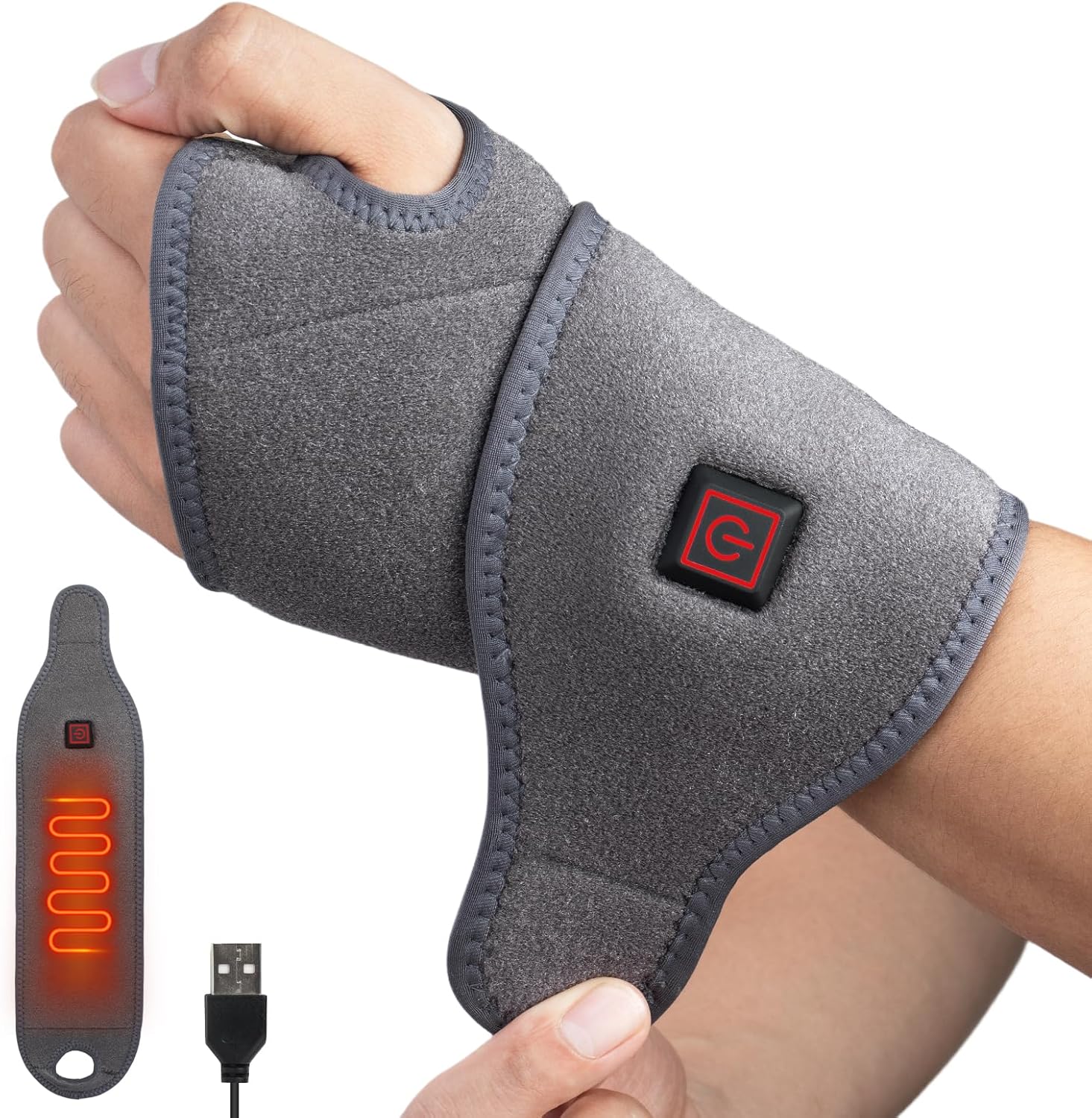 Wrist Heating Pad Pain Relief Heated Wrist Wrap for Carpal Tunnel, Sprains, Swelling, Tendonitis Hot Compress for Hand Pain Relief - Left Right Hand Grey (Non-Rechargeable)