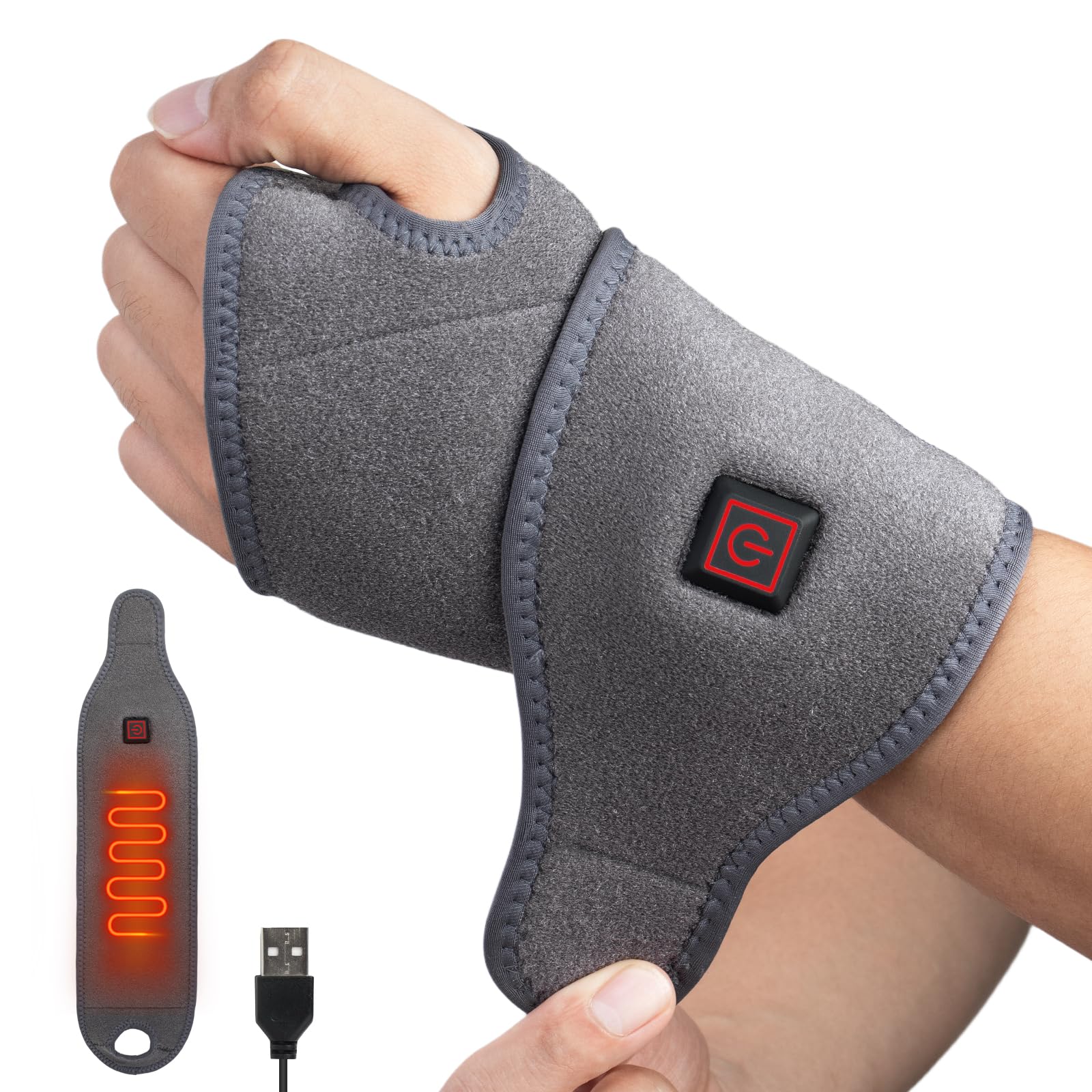 Fascia Riscaldante Per Polso Wireless Con Vibrazione - 3 Livelli Calore E Massaggio, Batteria 3000 MAh, Per Artrite E Tunnel Carpale - 5