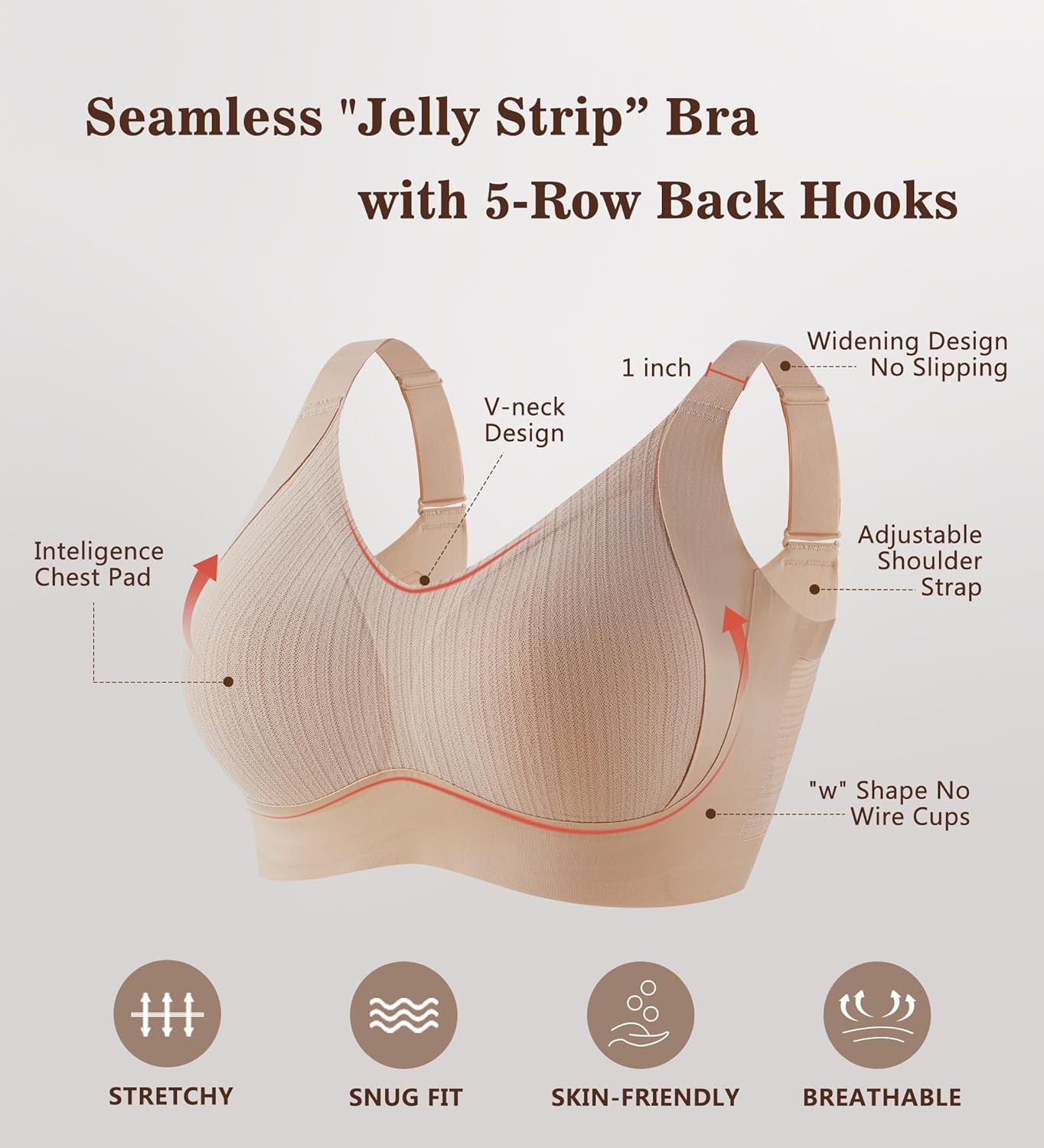 Lace Vertical Stripe Pull Up Bras for Women No Underwire Wireless Seamless Bralette Comfort Supportive Full Coverage - Image 8