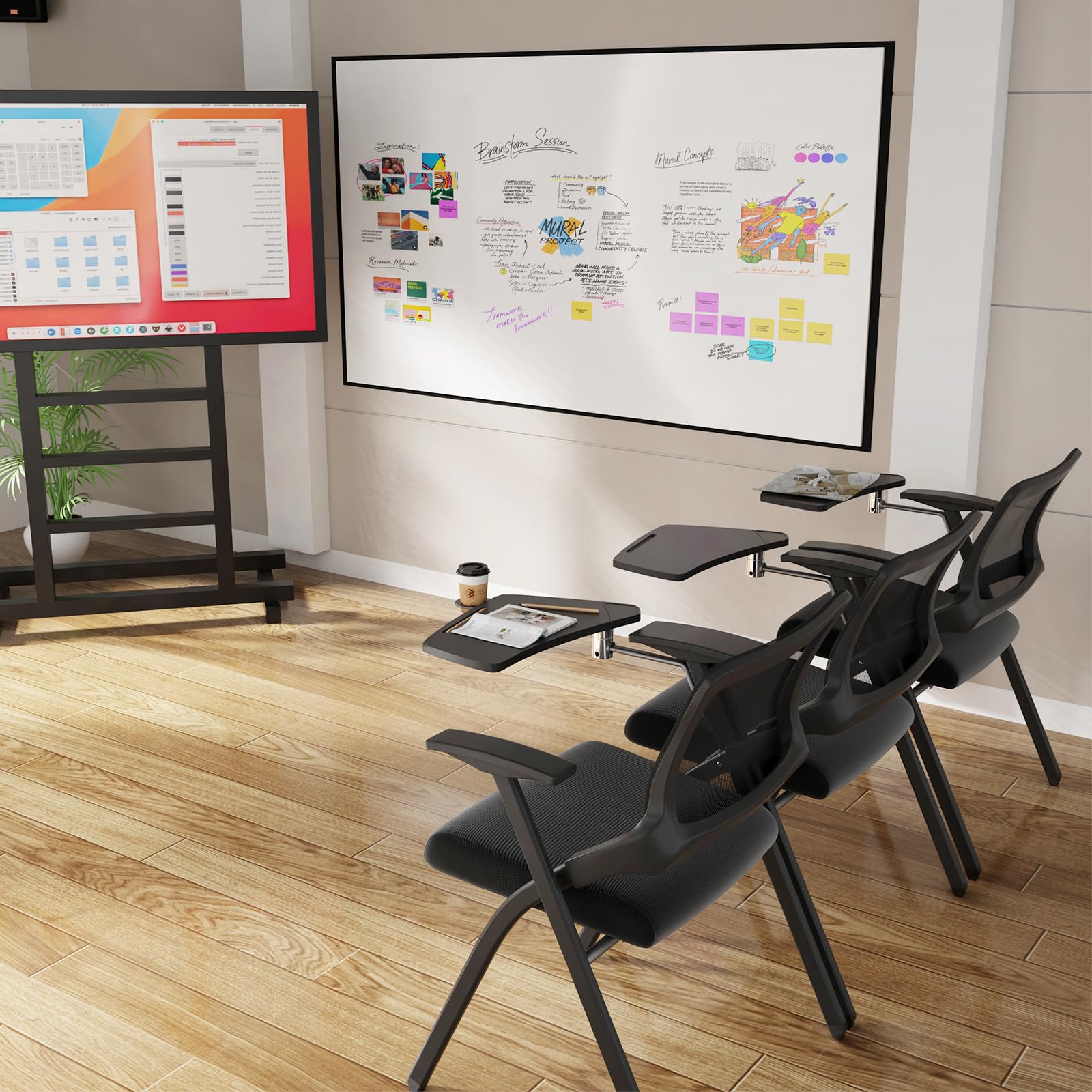 3 Pieza Sillas Plegables Tapizadas en Tela Silla de Oficina Plegable con Bandeja Silla de Comedor Plegable Cómodas Sillas Plegables para Cocina Interior Exterior Oficina Negro