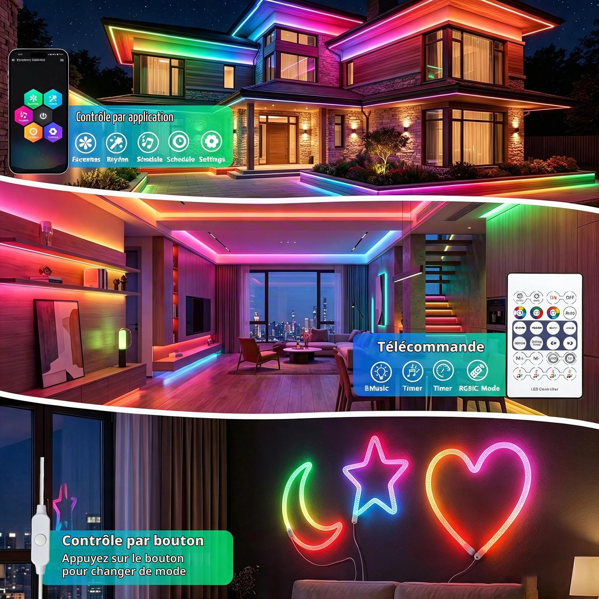 Neon Ruban LED 5M, 5V USB Bande LED 360 Degrés Ronde RGB+IC
