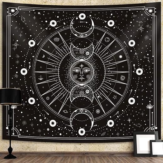 Hihealer Sun Moon Tapestry Wall Hanging Stars Space Psychedelic Black and White Tapestries Wall Tapestry for Bedroom Aesthetic Home Wall Dorm Decor