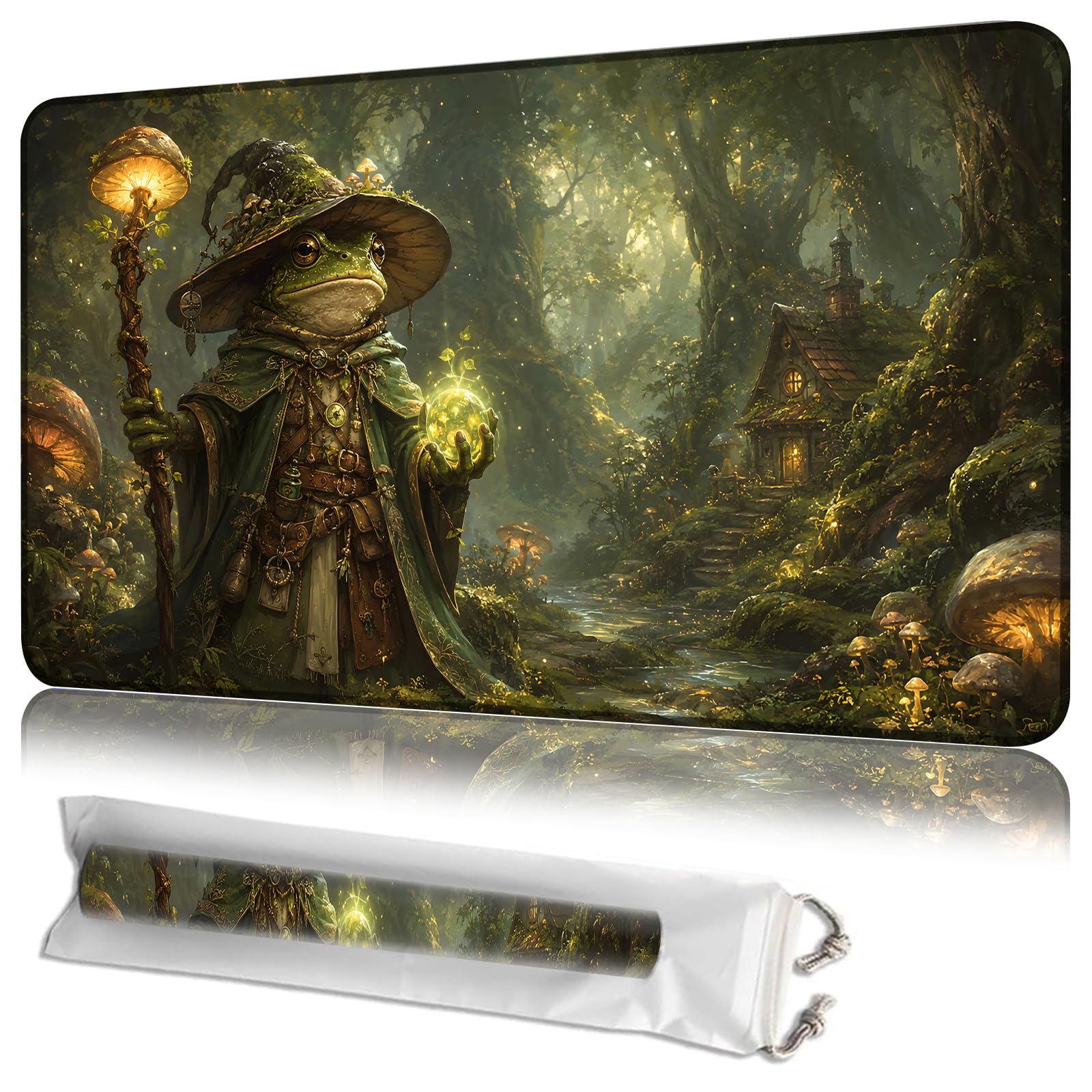 JANENFNA MTG Playmat 24 x 14 in with Storage Bag, Non-Slip Rubber Base