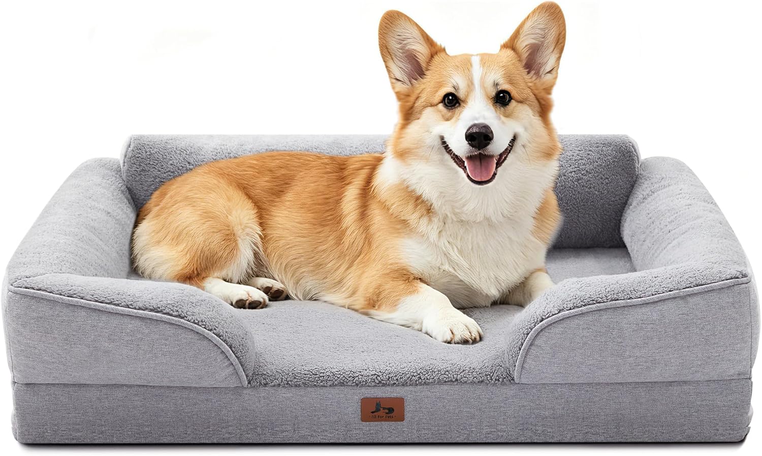 Orthopedic Dog Beds for Medium Size Dogs, Waterproof Egg-Crate Foam Pet Couch Bed with Soft Sides, Non-Slip Dog Sofa with Fleece Removable Washable Cover, 28"L Supportive Pet Sofa, Light Grey
