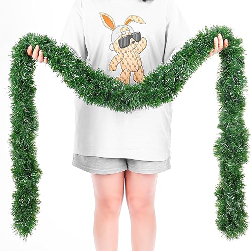 Miniatura 10 de Guirnalda de oropel de Navidad rosa de 19.7 pies, guirnalda metálica de oropel torcido, guirnalda de papel de aluminio con purpurina para decoración