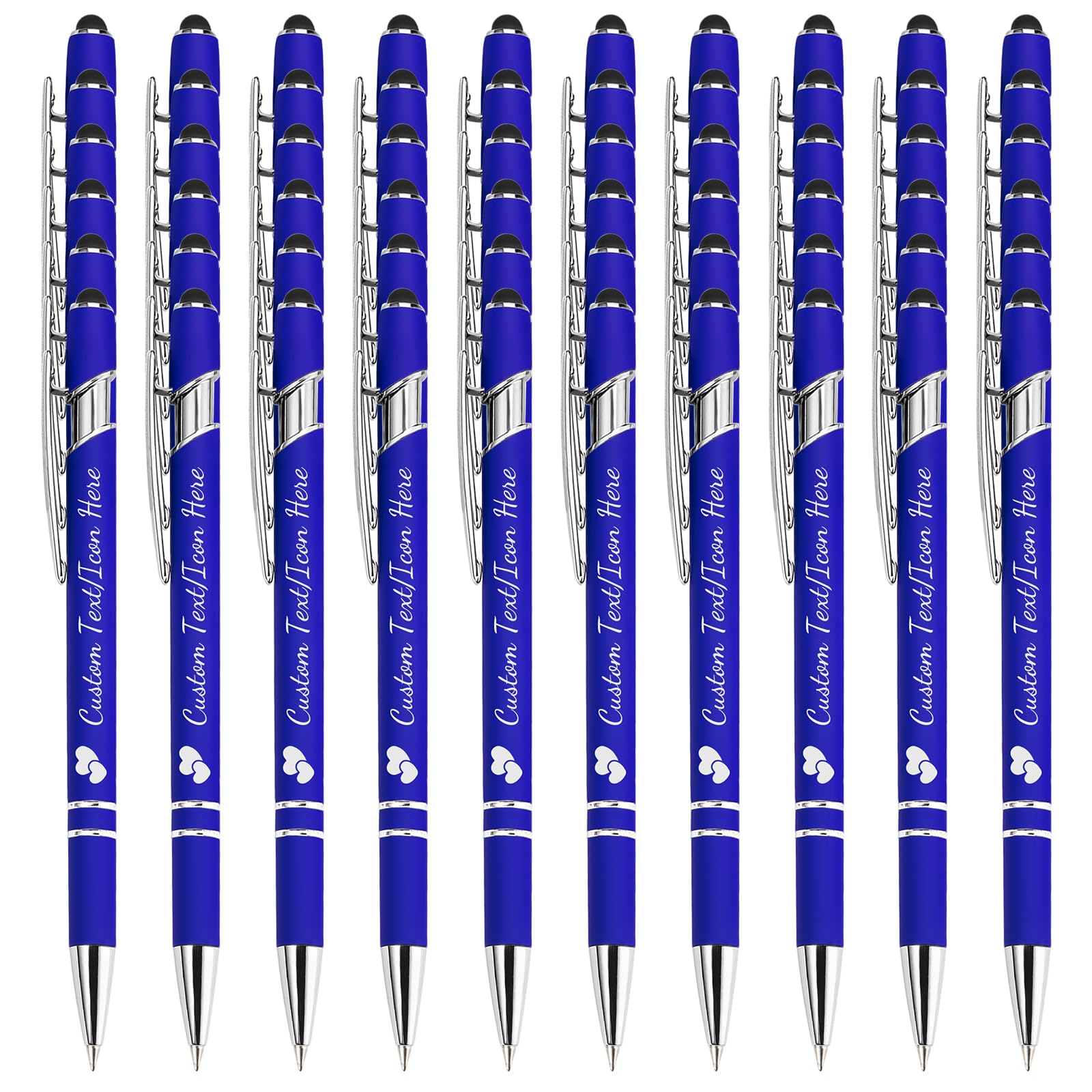 YoLLiEE Personalised Pens with Name Bulk Custom Black Ink Pens with Stylus Customised Engraved Ballpoint Pens with Logo Business Smooth Writing Medium Point Pen