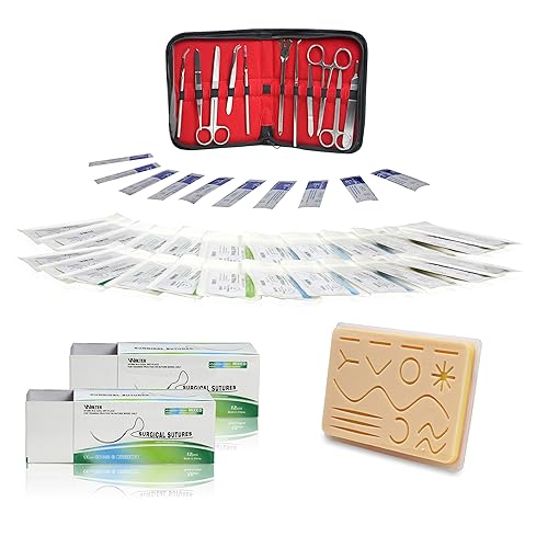 Vision Scientific VSK1 Kit de sutura  Almohadilla de sutura de 5 x 7 pulgadas  24 hilos de sutura mixtos W aguja (6 nailon, 6 poliéster, 6